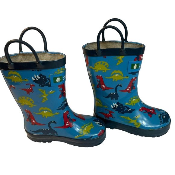 Oakiwear Other - Oakiwear Dinosaur Rain Boots Rubber Boots Kids Size 7 Blue Colorful Lined Shoes